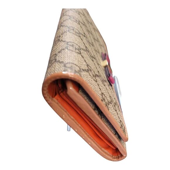 Gucci Coated Canvas Monogram Long Wallet with Pink Bow and Orange Interior EUC - Picture 4 of 12